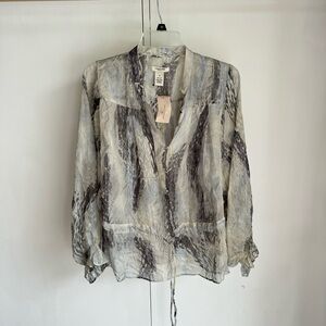 NWT Vertigo Paris sheer long sleeve Blouse 100% Silk Size M